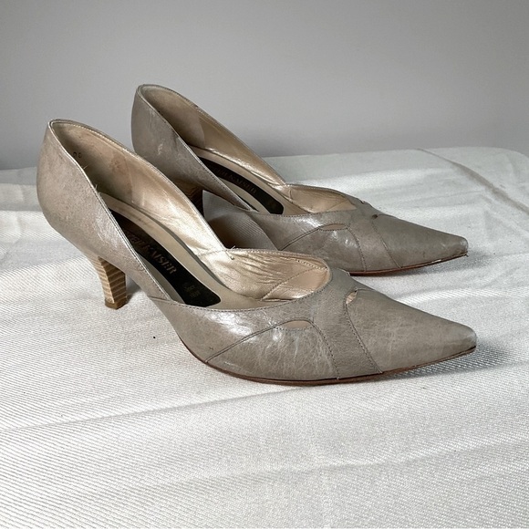 Peter Kaiser Pointed Toe Kitten Heels Cutout  Details Pewter Grey Size 7.5 - Picture 1 of 10